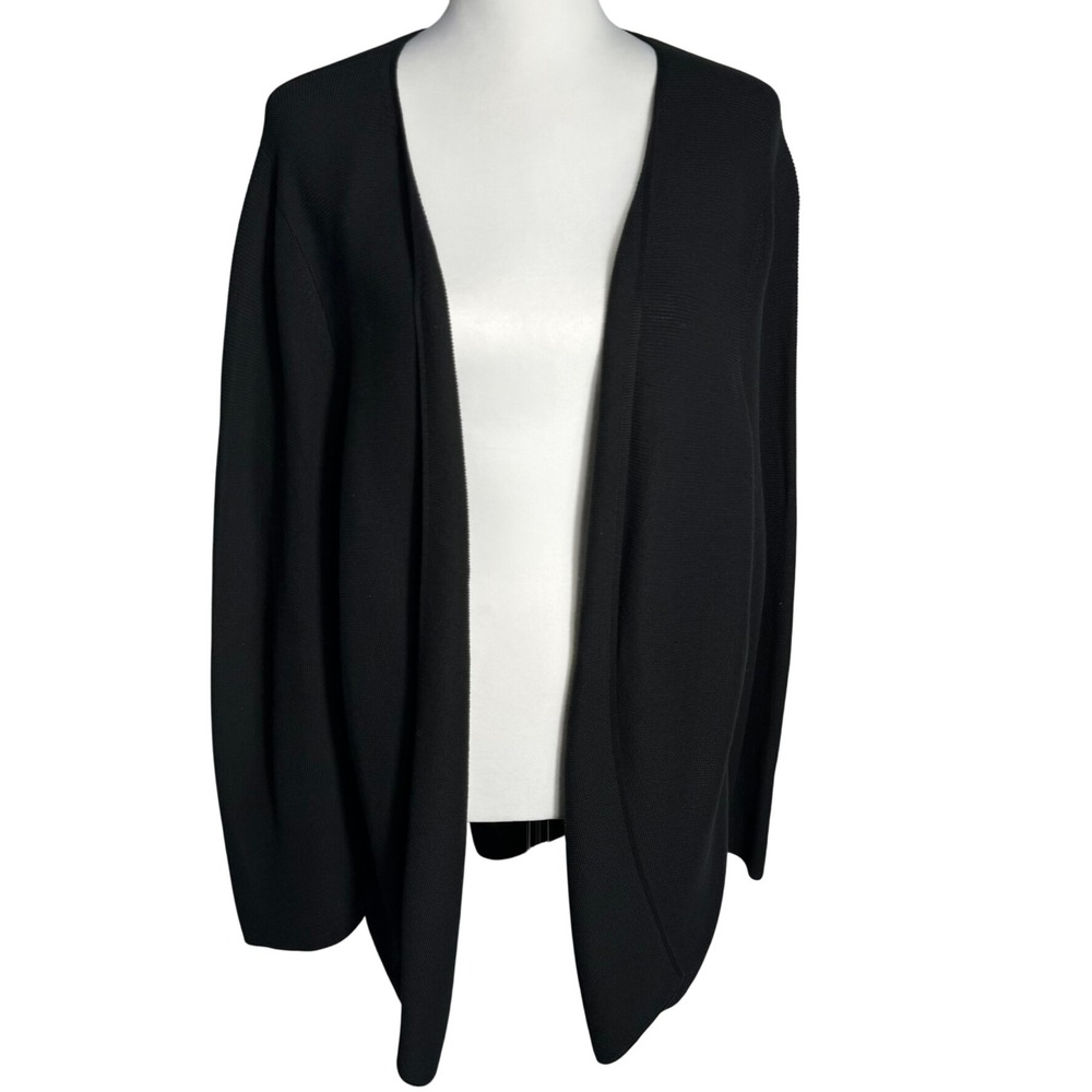 PERUVIAN CONNECTION Women's 1X Black 100% Pima Cotton Knit Open Cardigan Sweater